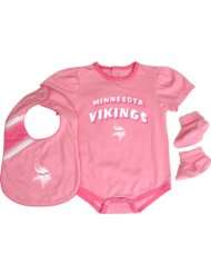 Reebok Minnesota Vikings Newborn Creeper, Bib and Bootie Set   Pink