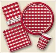 Picnic Plaid Red Gingham Rectangular Plastic Tablecloth  