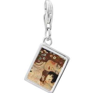   925 Sterling Silver Mom And Baby Painting Photo Rectangle Frame Charm