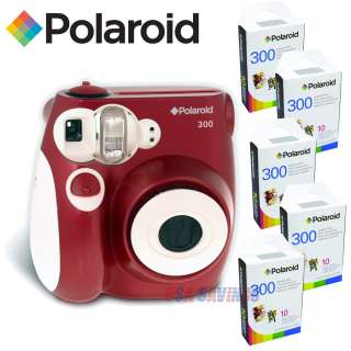 POLAROID INSTANT CAMERA PIC 300 RED and 50 FILM (Five (5) Packs 