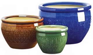Garden Chic Jewel Tone 3 Ceramic Pots Planters Baskets  