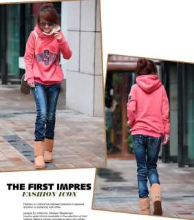 Street Fashion Letter Print Thick Fleece Hooded Sweater Coat Hoodies 