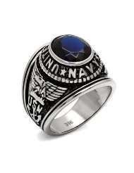 MENS MILITARY RINGS   Stainless Steel United States Navy Mens CZ Ring