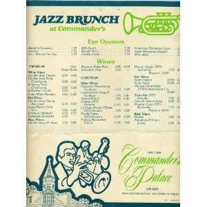  Commanders Palace Jazz Brunch Menu New Orleans Louisiana 