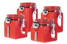 New OGGI Handles Set of 4 Red Kitchen Ceramic Canisters 764271533628 