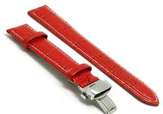 18mm Leather watch Band DEPLOYMENT CLASP Red/White  