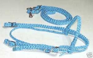BLUE Braided Headstall Bridle w/adjustable Loop Reins  
