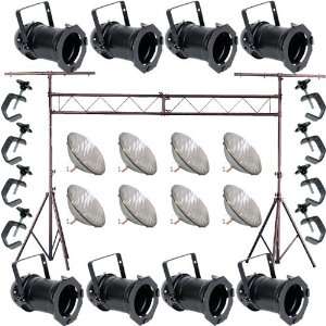  8 Black PAR CAN 64 1000w PAR64 WFL C Clamp Truss