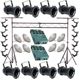  8 Black PAR CAN 64 500w PAR64 MFL O Clamp Truss Dimmer 