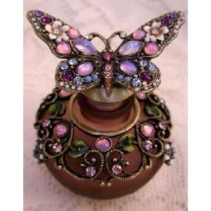   Butterfly and Flower Enamel Crystal Perfume Bottle