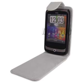 WHITE LEATHER CASE COVER POUCH + LCD FILM FOR HTC WILDFIRE G8