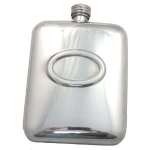  Sheffield Pewter 6oz Flask with Embossed Oval (Made in UK 