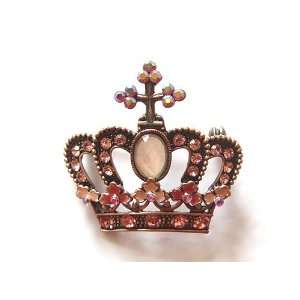   Kings Crown Rose Pink Crystal Rhinestone Fashion Pin Brooch Jewelry