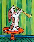 Basset hound playing a horn music picture DOG ART NOTE CARDS