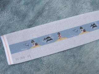 Barbara Eyre Lighthouses Whales Hand Painted Needlepoint Belt Canvas 