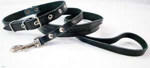 Small 4 Soft Leather Dog Collar Leash 3/8 Puppy Black  