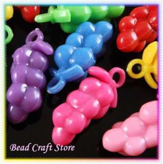 12pcs Plastic Asst Opaque Cols Grape Charms 16x32x14mm  