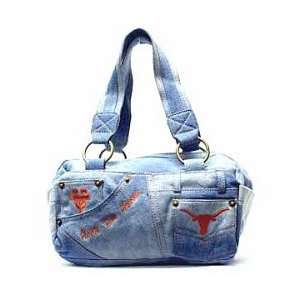Texas Longhorns Denim Zipper Top Handbag 7x9x4  Sports 