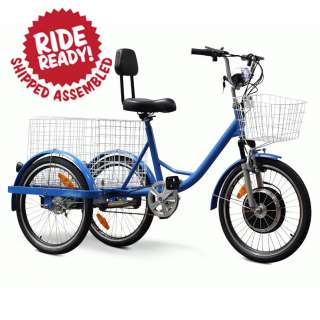   Electric Tricycle 17mph   big storage basket   450 Watt   Blue  