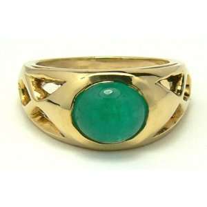    .20cts Oval Colombian Emerald Cabochon & Gold Ring 