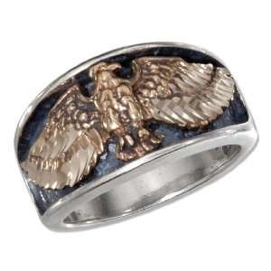 Sterling Silver Mens Bronze Eagle with Spread Wings Band Ring (size 10 