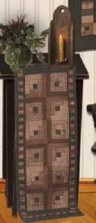 QUILTED LOG CABIN PATTERN TEA DYED QUILT TABLE RUNNER  