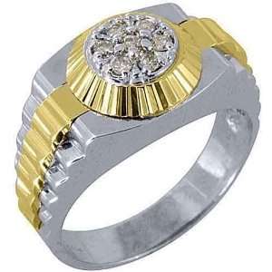  Mens Rolex Ring Inverted Two Tone Gold Round Diamond Ring 