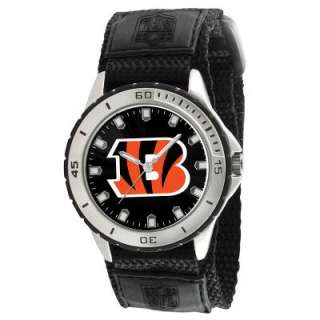 This watch features bold team logo, stainless steel back, black velcro 