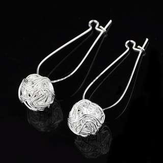 Grace Silver Tone Korean Tetherball Hollow Out Earrings  