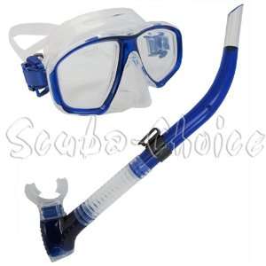 Scuba Diving Free Dive Blue Silicone Mask & Snorkel Set  