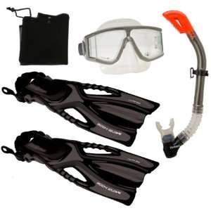 Snorkeling Scuba Dive Mask Fins Dry Snorkel Gear Set, BKBK, ML/XL 