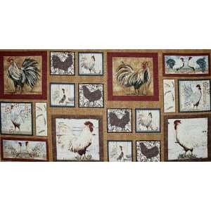  45 Wide Morning Serenade Rooster Panel Gold Fabric By 
