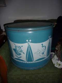 Large 60s Vintage Toy chest trunk barrel storage Aqua blue  