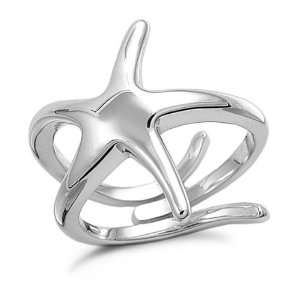  Sterling Silver Large Starfish Ring, 5 Jewelry