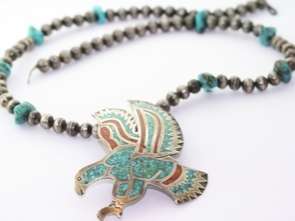 Zuni Native American Sterling Turquoise Eagle Necklace  