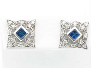   DIAMOND SET PAVE WHITE & BLUE SAPPHIRE VINTAGE SQUAR EARRINGS  