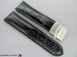Leather Watch Strap CROCO Clasp Black/Black 26mm  