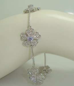 LUCKY CLOVER LEAF CLEAR SIMULATED DIAMOND BRACELET WITH LAVENDER 