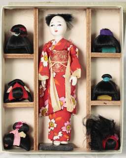 VINTAGE JAPANESE DOLL WITH 6 INTERCHANGEABLE WIGS   LUCKY DOLL  