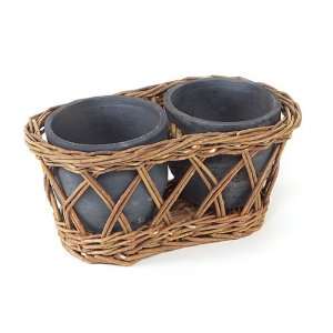   Decorative Willow Basket Terracotta Planters 4 Patio, Lawn & Garden