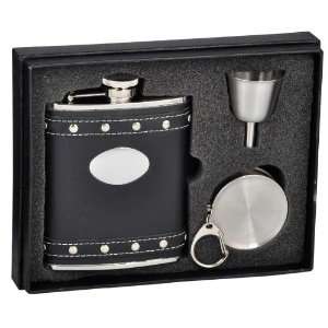   Roxanne Black Leather 6oz Stellar Flask Gift Set