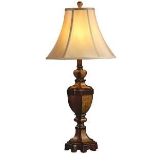   Beige Crackle and Wood Tone Traditional Table Lamp