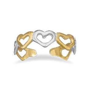  Two Tone 14 Karat Gold Over Solid .925 Silver Heart Toe Ring 