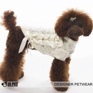   Dog Apparel   Lacy Knit Ribbon Sweater   Color White, Size M Pet