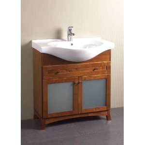   quot Vanity Cabinet With Frost Glass Doors and Ceramic Sinktop White